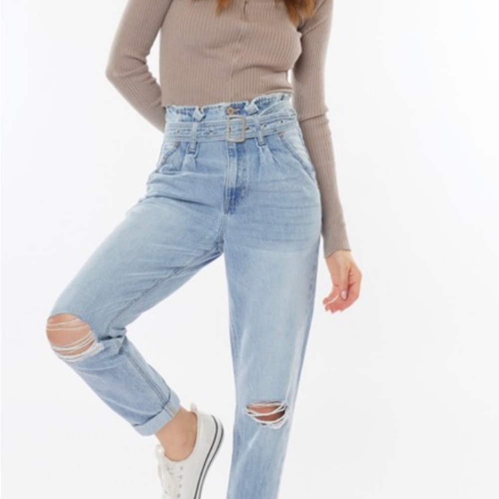 High Rise KanCan Belted Paperbag Mom Jean